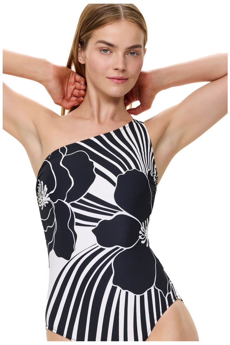 Midnight Bloom One Shoulder One Piece, Alternate, color, Black-Cream