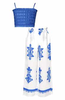 Sara Sara Kids' Smocked Crop Top & Wide Leg Pants Set