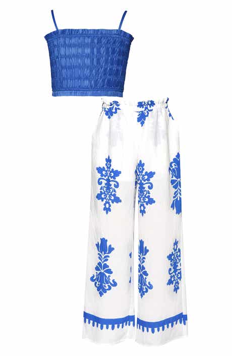 Sara Sara Kids' Smocked Crop Top & Wide Leg Pants Set