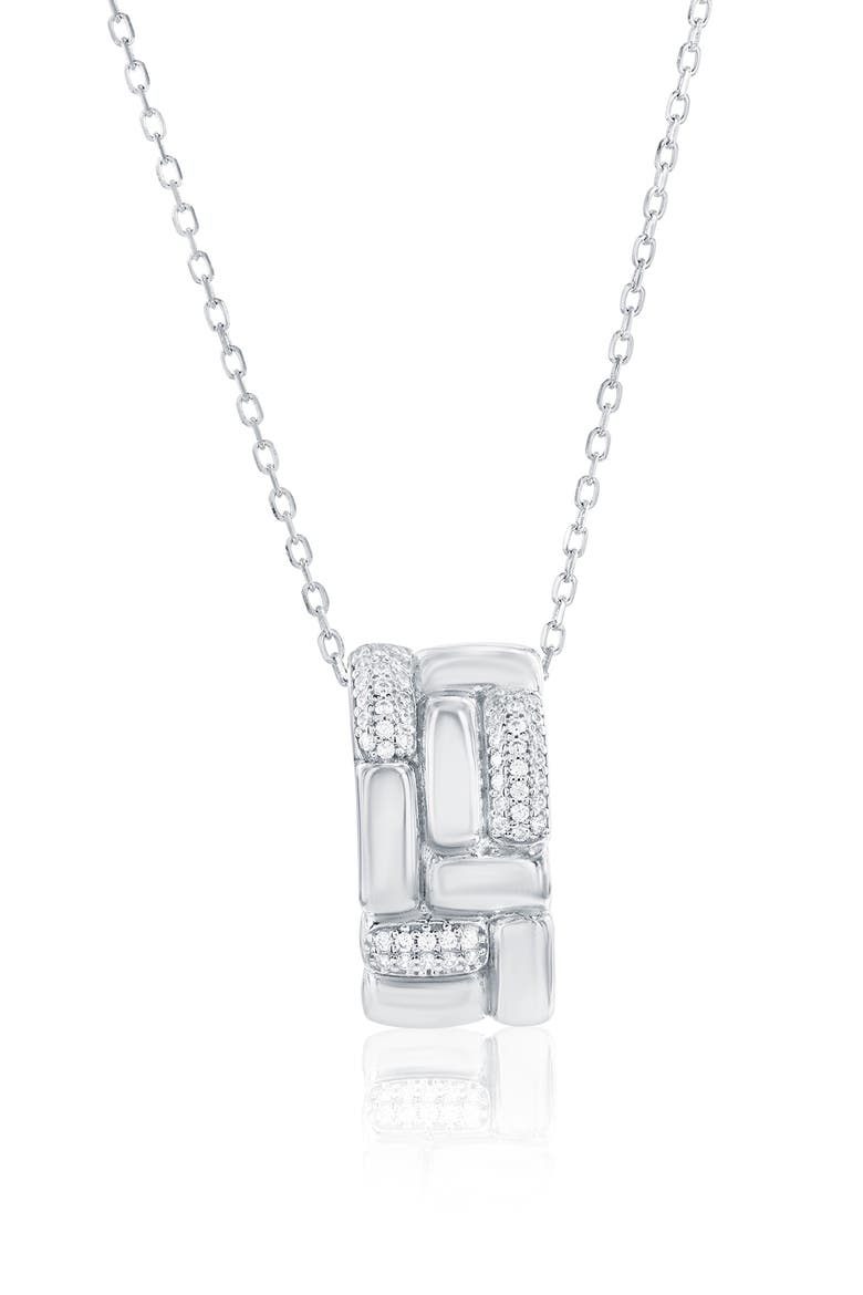Pavé Cubic Zirconia Checkered Rondelle Pendant Necklace, Main, color, WHITE