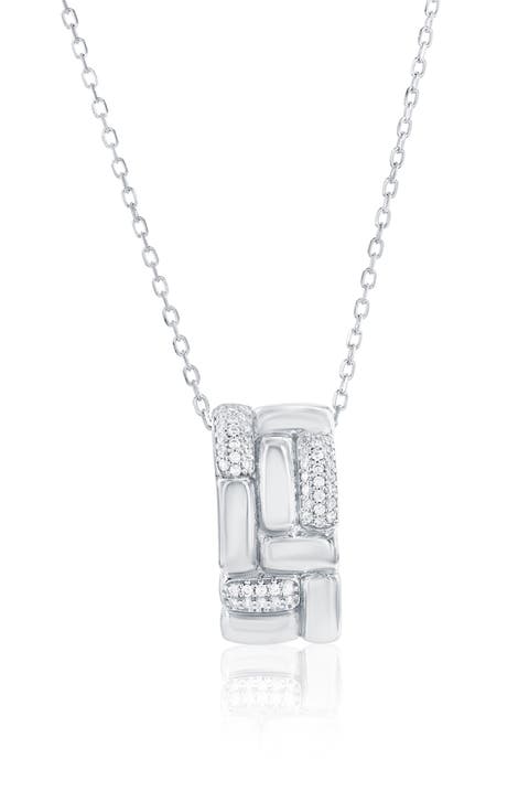 Pavé Cubic Zirconia Checkered Rondelle Pendant Necklace