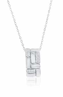 Pavé Cubic Zirconia Checkered Rondelle Pendant Necklace
