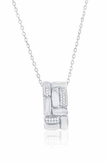 Pavé Cubic Zirconia Checkered Rondelle Pendant Necklace