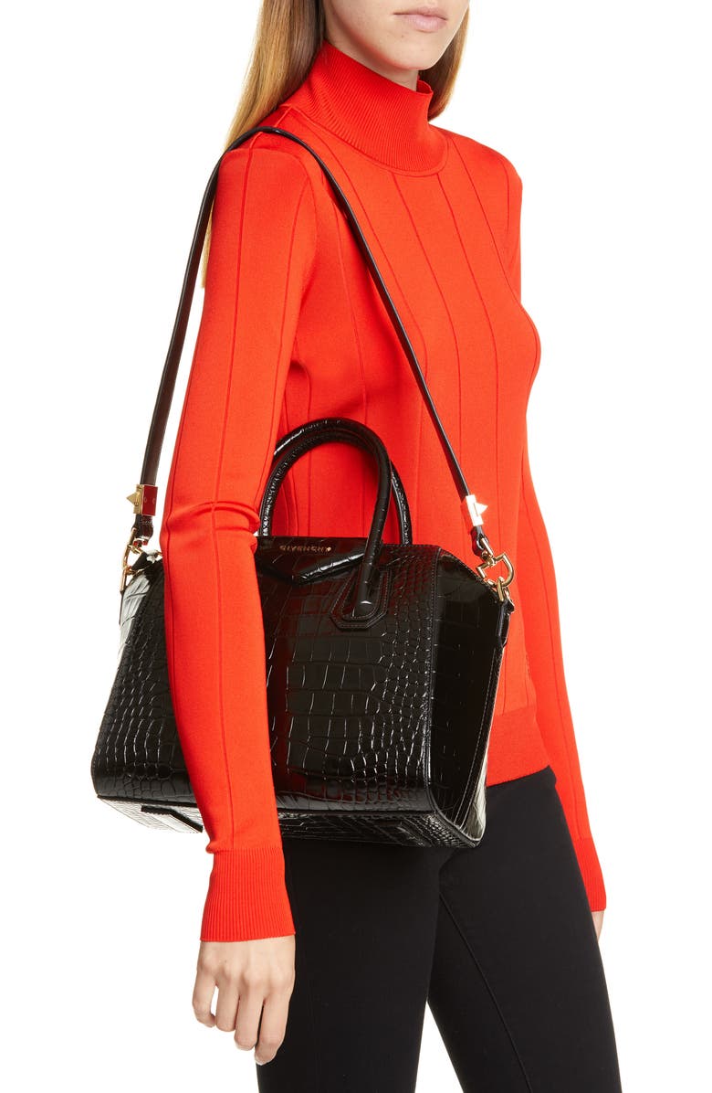 Givenchy Small Antigona Croc Embossed Calfskin Satchel, Alternate, color,