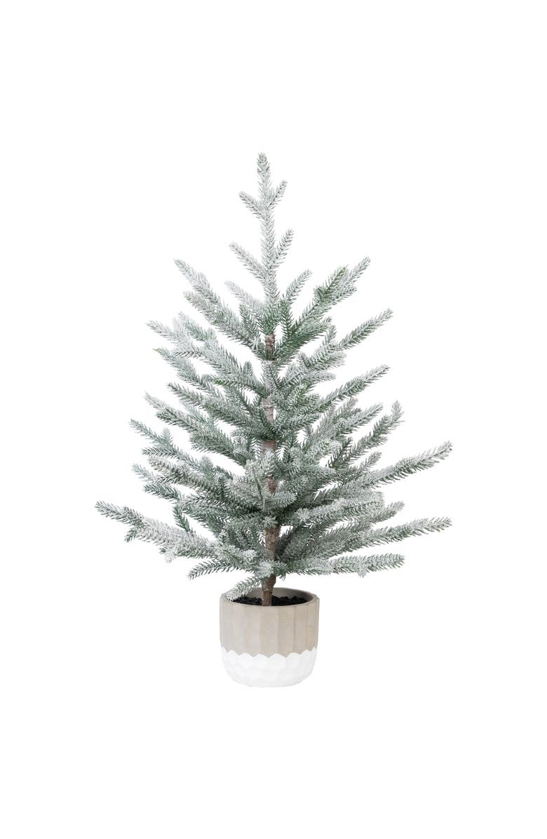 Northlight Flocked Potted Artificial Christmas Snowy Tree - 26" - Unlit, Main, color, Green