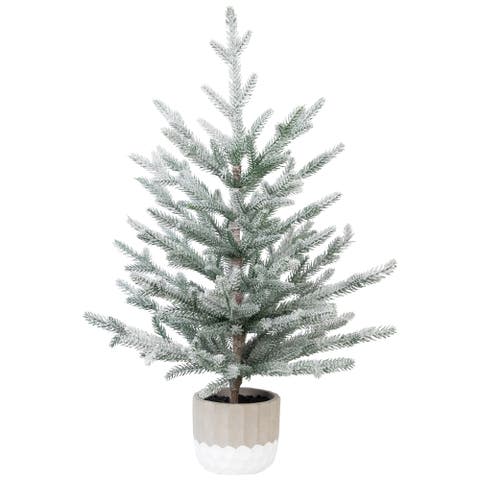 Flocked Potted Artificial Christmas Snowy Tree - 26" - Unlit