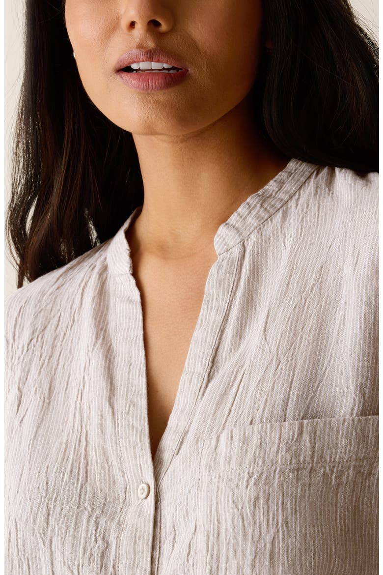 Mandarin Collar Long Sleeve Organic Linen Button-Up Shirt, Alternate, color, WHEAT