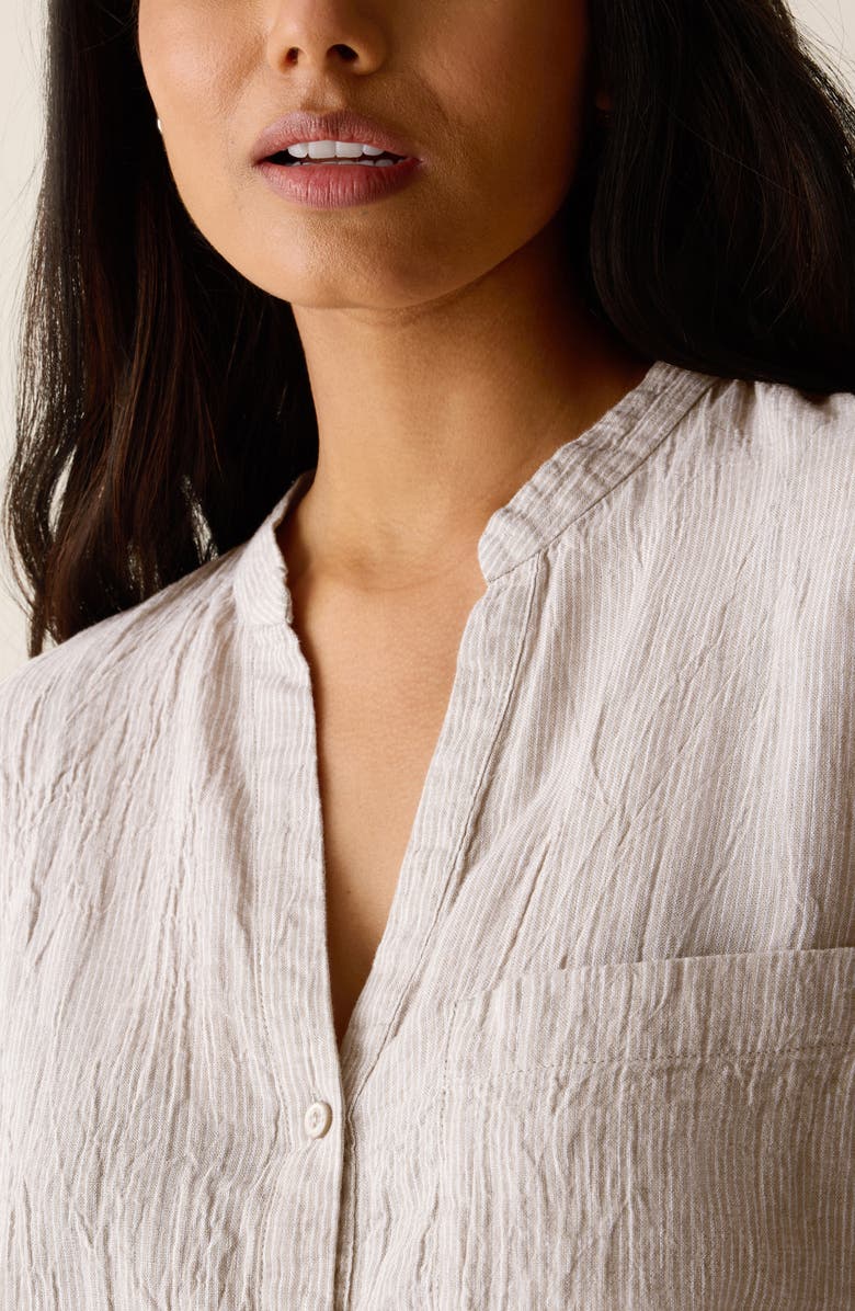 Eileen Fisher Mandarin Collar Long Sleeve Organic Linen Button-Up Shirt, Alternate, color, Wheat