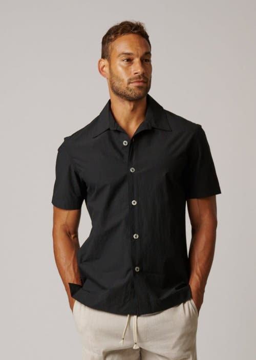 Leisure Lab Short Sleeve Cotton Button Up In Matte Black
