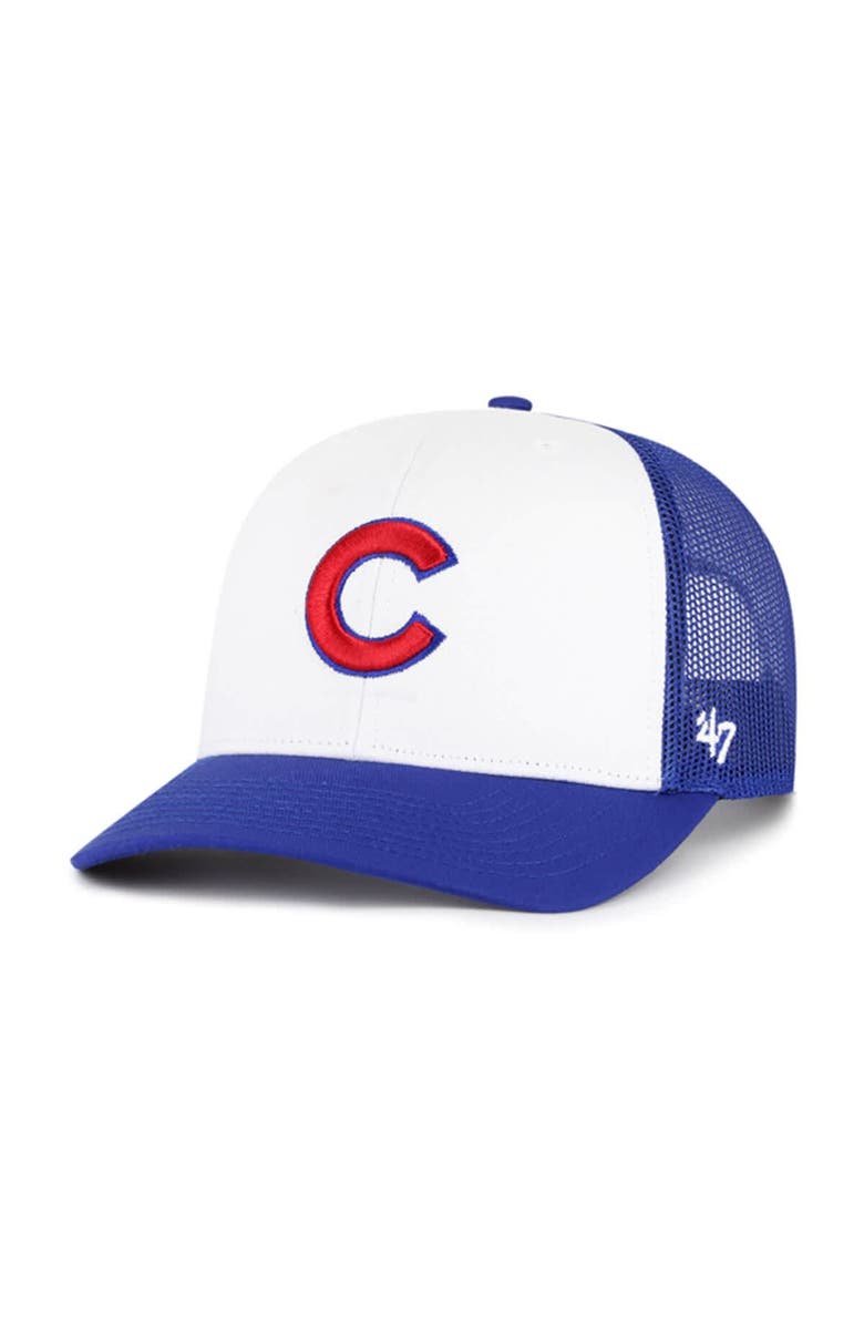 '47 Men's '47 White/Royal Chicago Cubs Freshman Trucker Adjustable Hat, Main, color, 