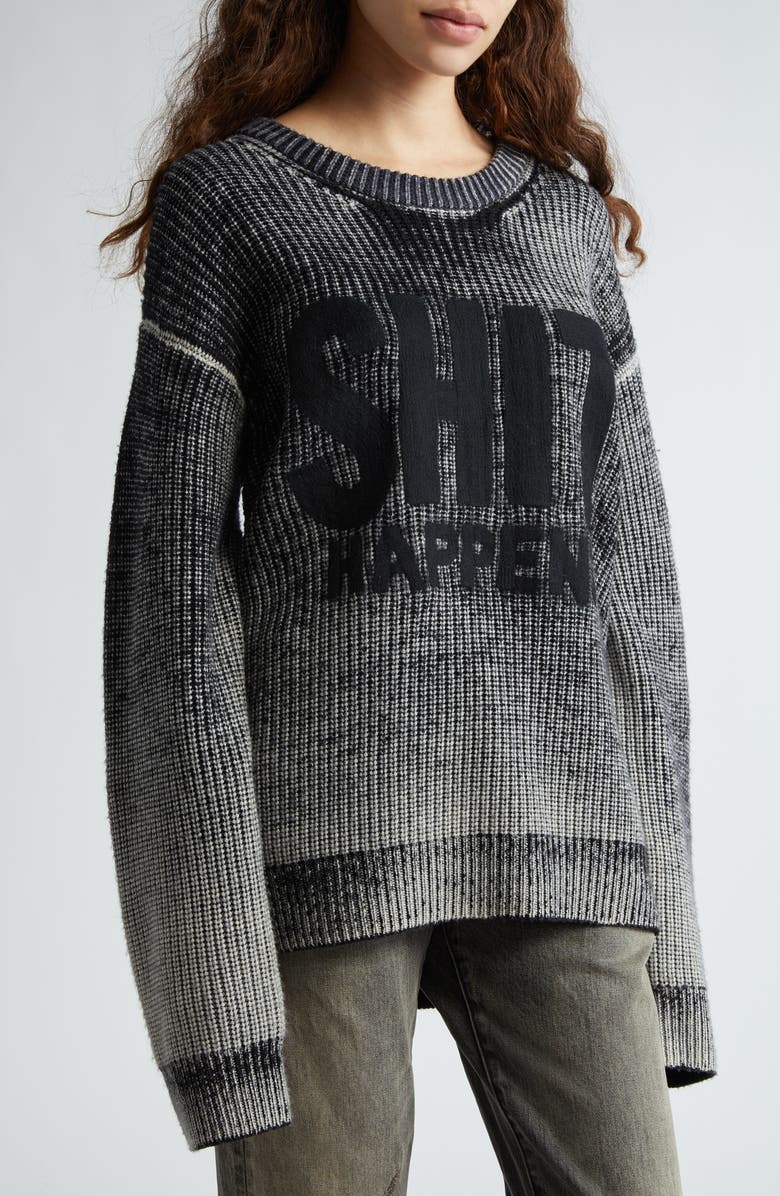 R13 Oversize Merino Wool Sweater, Alternate, color, Distressed Black