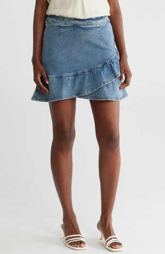 WISHLIST Unbalanced Ruffle Denim Miniskirt
