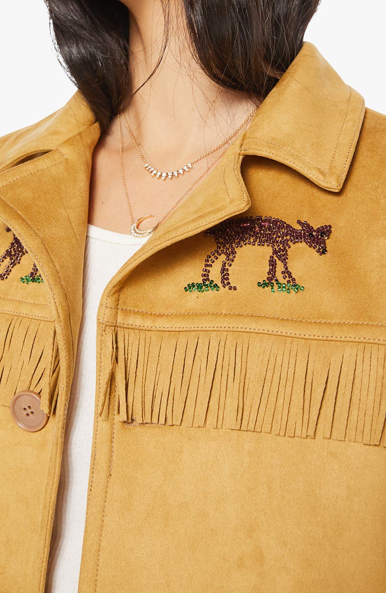 MOTHER The Roadside Fringe Faux Suede Jacket, Alternate, color, Oh Deer