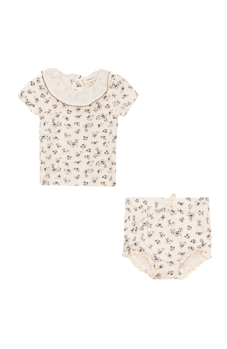 Fragile Printed Cotton 2 Piece Sleeve Top and Bottom Set, Main, color, Cream