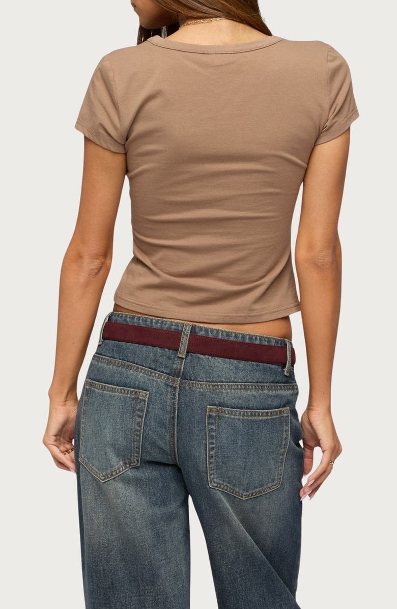 EDIKTED Merinda V-Neck Stretch Cotton T-Shirt, Alternate, color, Brown