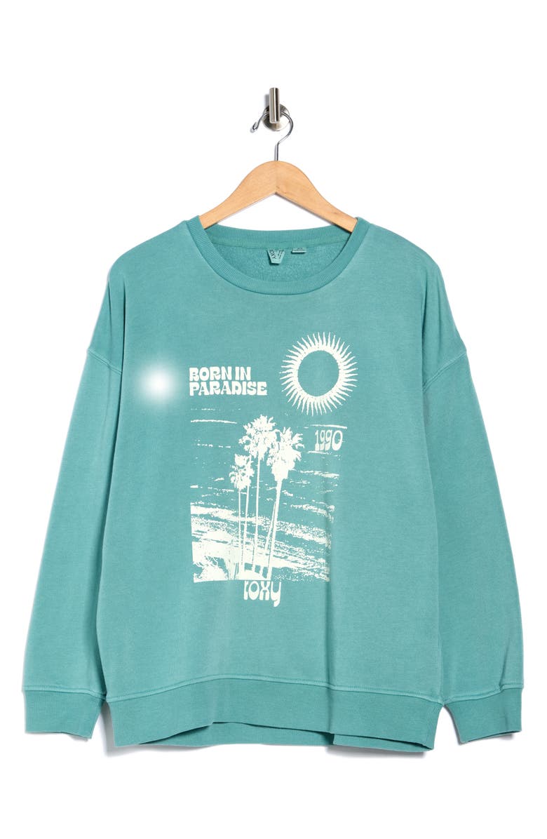 Roxy Born In Paradise Fleece Sweatshirt, Alternate, color, Mineral Blue