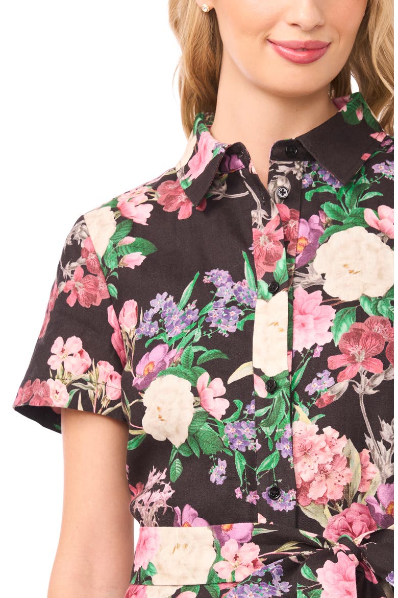 Charlie Floral Linen Midi Shirtdress, Alternate, color, RICH BLACK