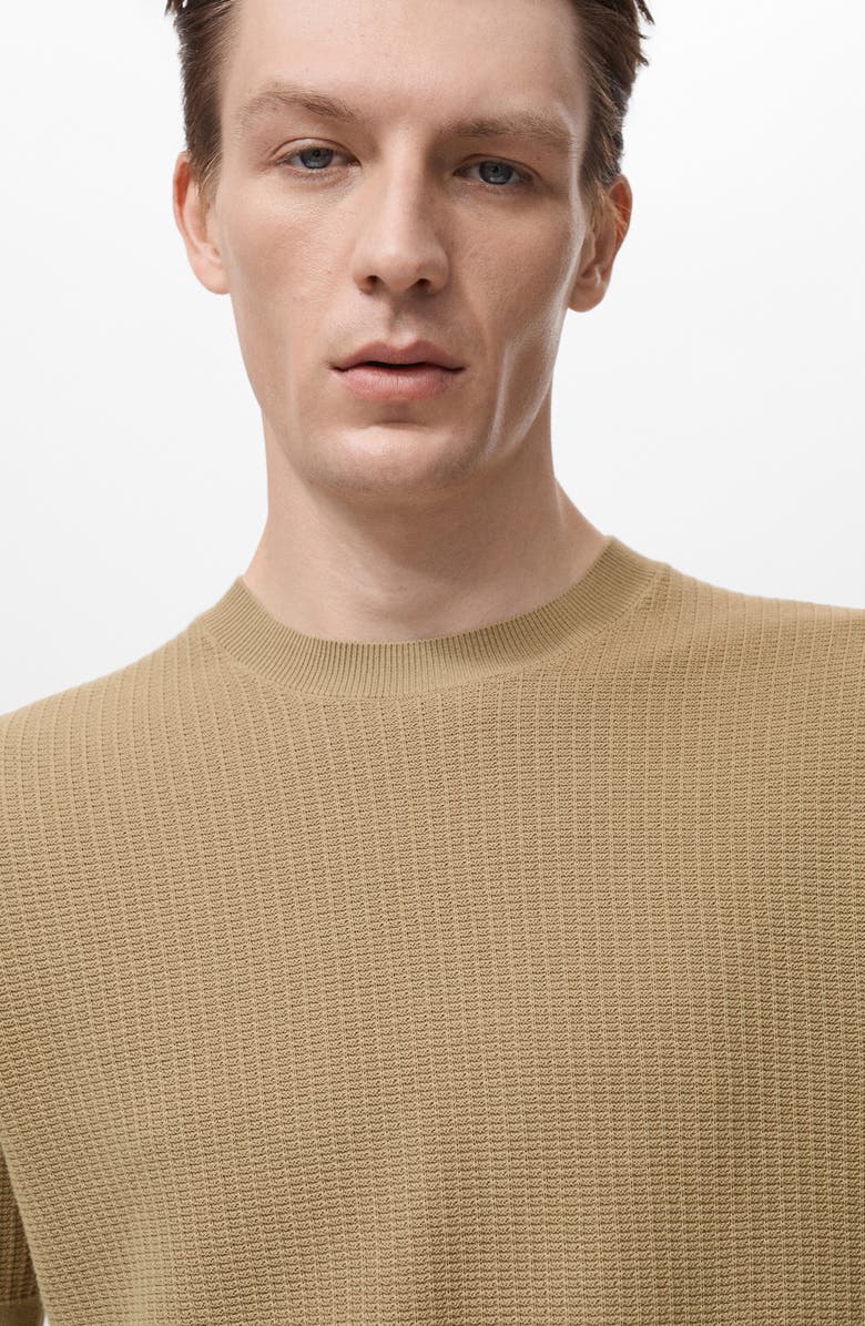 MANGO Textured Cotton Knit T-Shirt, Alternate, color, Beige