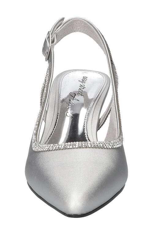 Easy Street Glisten Kitten Heel Slingback Pump In Silver Satin