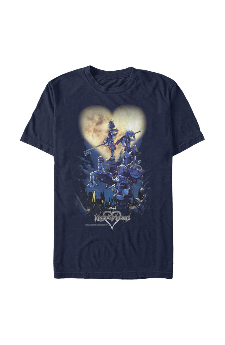 Kingdom Hearts Men's Kingdom Hearts 1 Box Art  Graphic T-Shirt, Main, color, Navy Blue