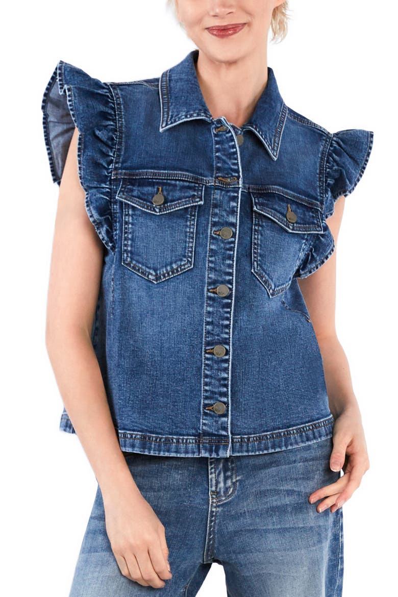 Ruffle Denim Vest, Alternate, color, SHARK BLUE