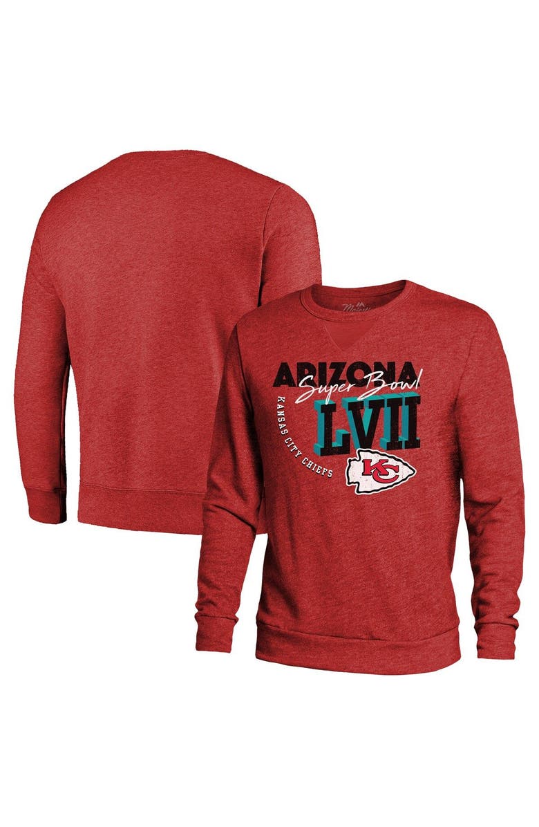 Majestic Threads Men's Majestic Threads Red Kansas City Chiefs Super Bowl LVII High Tide Tri-Blend Pullover Sweatshirt, Main, color, 