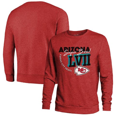 Men's Majestic Threads Red Kansas City Chiefs Super Bowl LVII High Tide Tri-Blend Pullover Sweatshirt