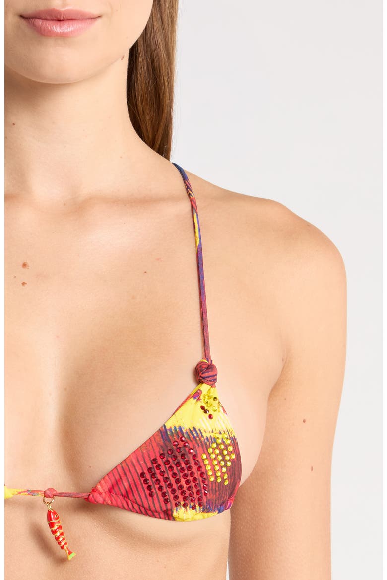 Diamante Crystal Embellished Fish Charm Bikini Top, Alternate, color, MULTI