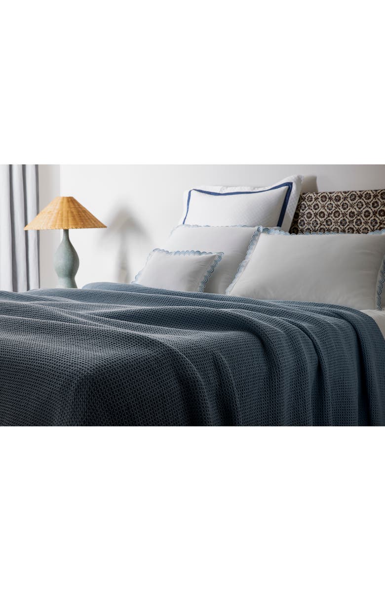Matouk Chatham Waffle Cotton Blanket, Alternate, color, Hazy Blue