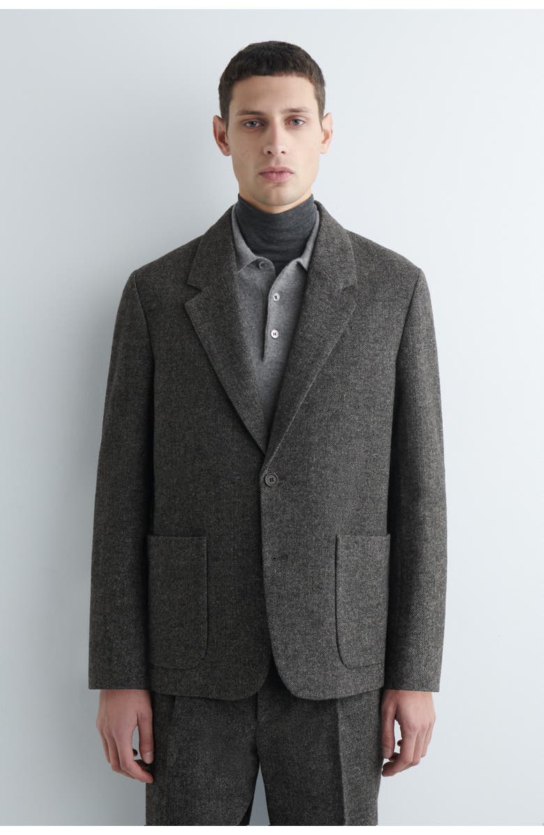 COS Unstructured Wool-herringbone Blazer, Main, color, Dark Khaki