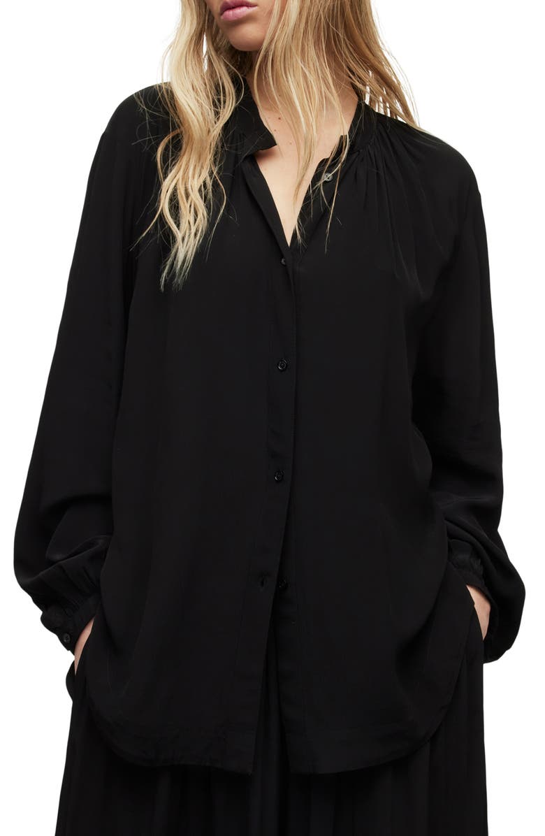 AllSaints Hezzy Gathered Neck Tunic Blouse, Main, color, 