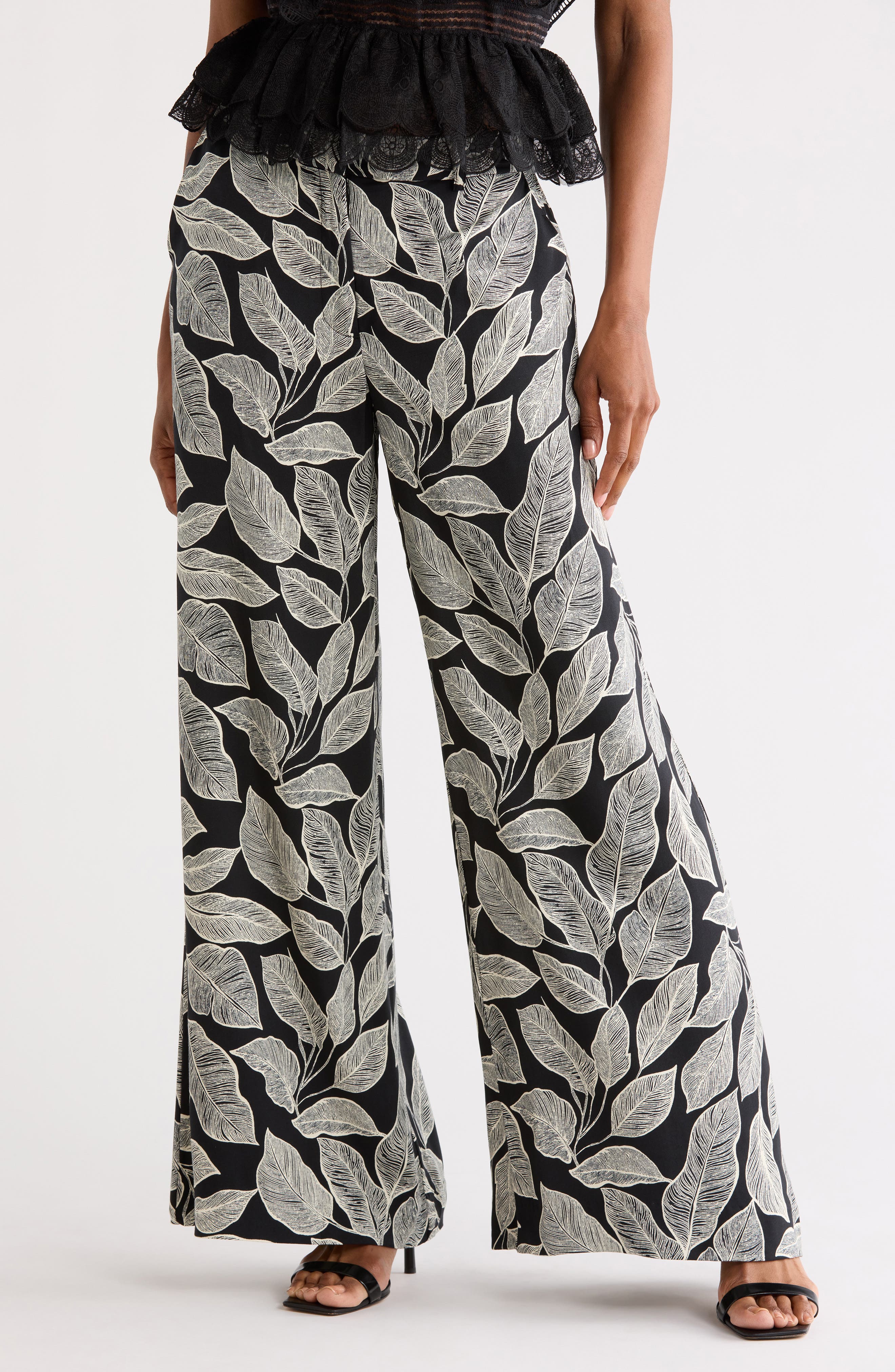 JASON WU Leaf Print Wide Leg Pants