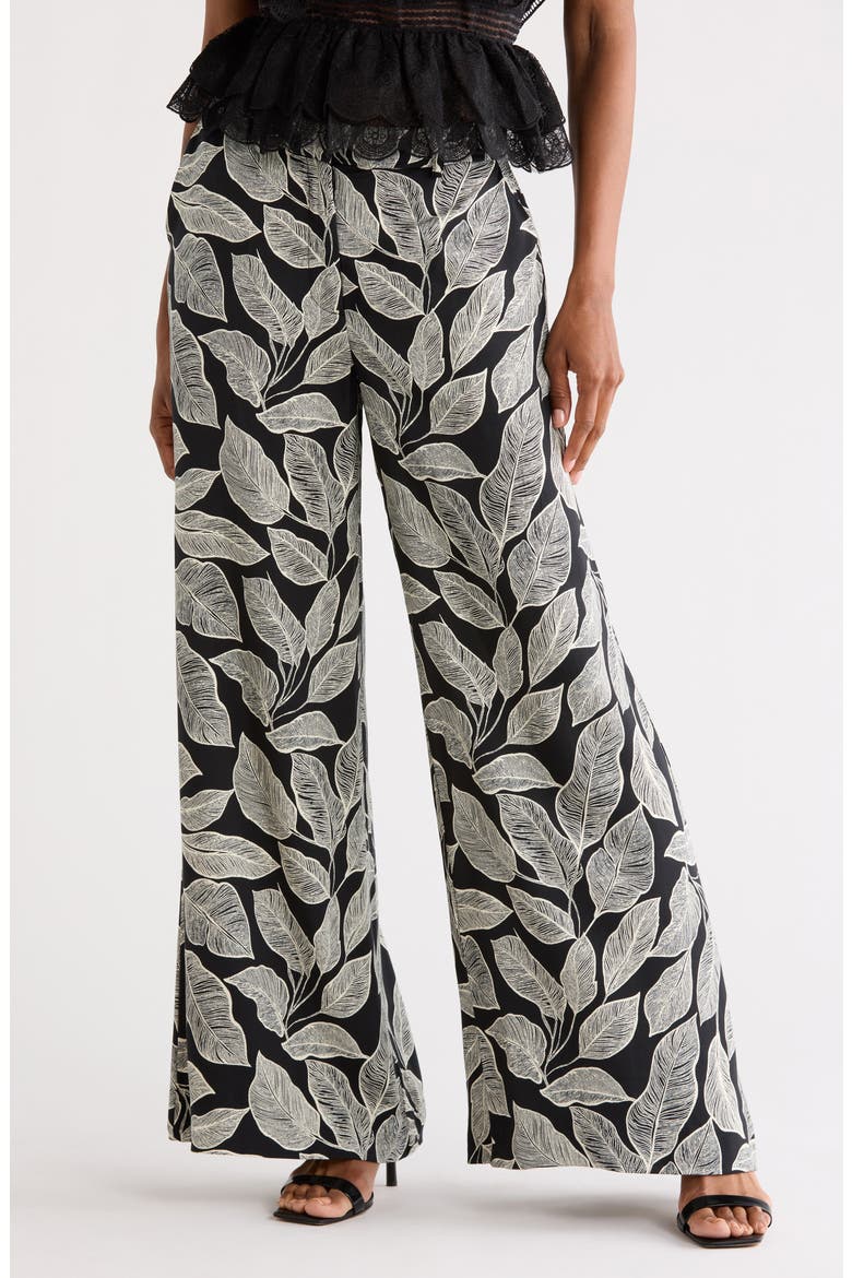 Leaf Print Wide Leg Pants, Main, color, BOTANICAL TRACERY PRINT