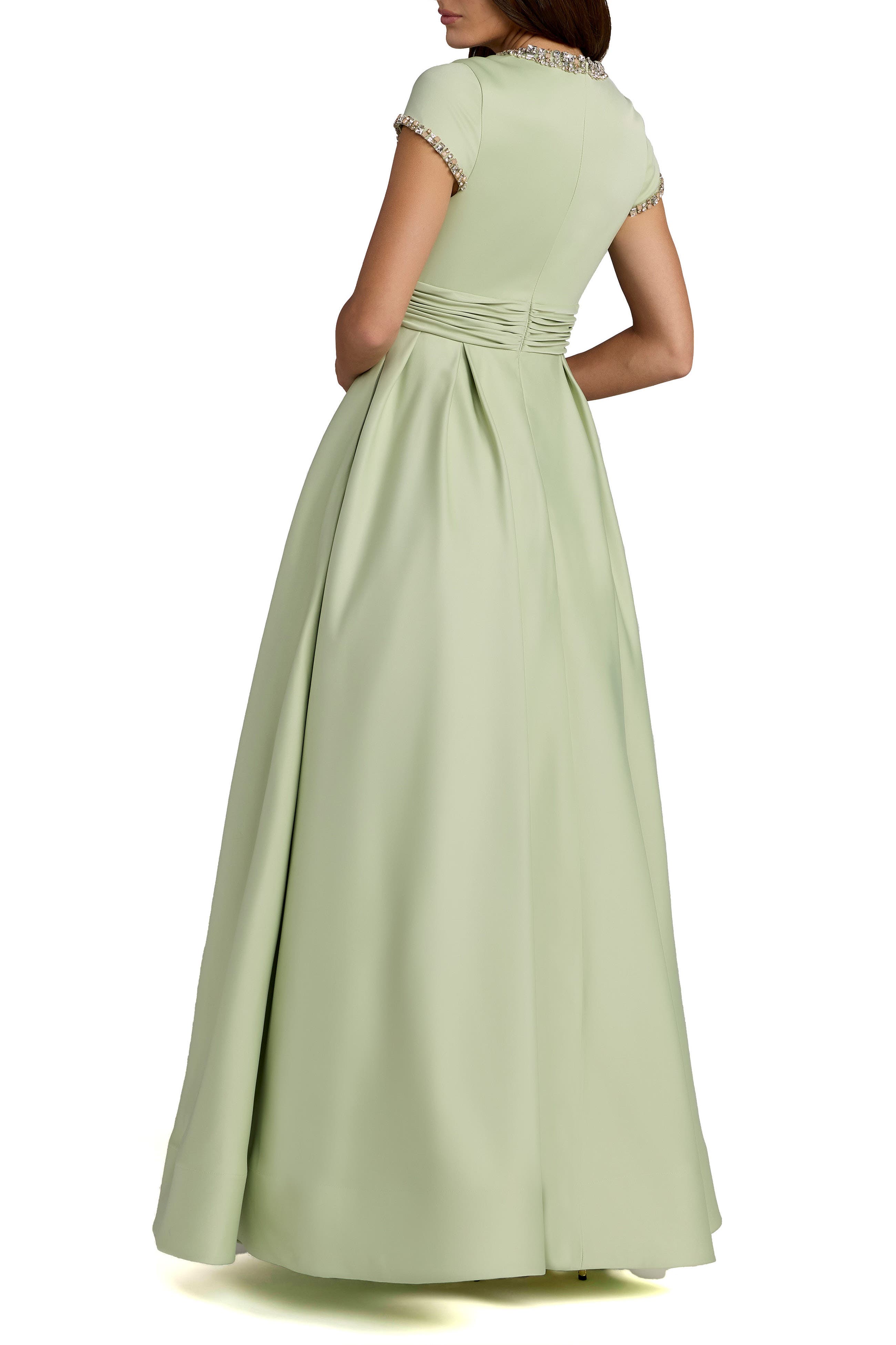 Embellished Satin Cap Sleeve Ball Gown - image 2