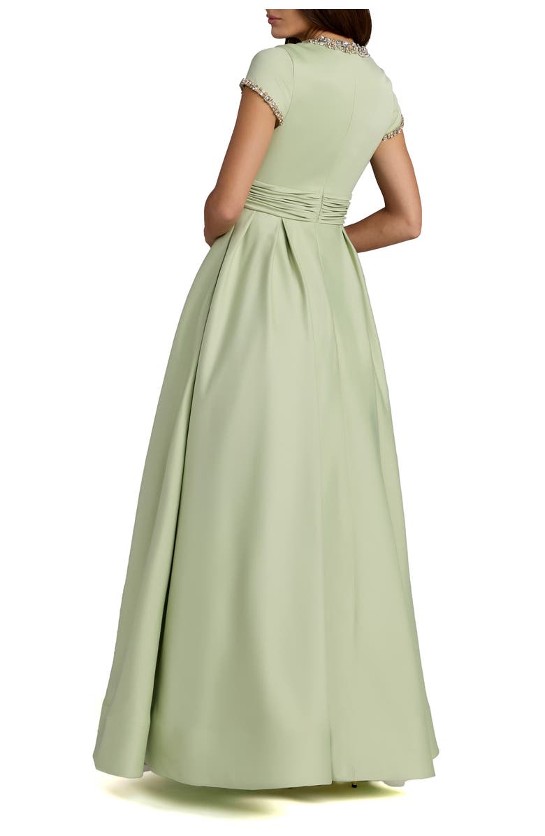 Mac Duggal Embellished Satin Cap Sleeve Ball Gown, Alternate, color, Sage