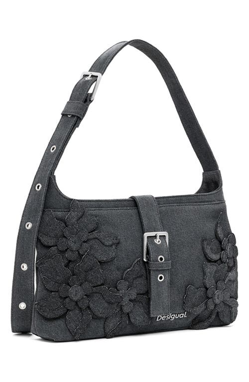 Desigual Medium Flower Appliqué Shoulder Bag In Gray