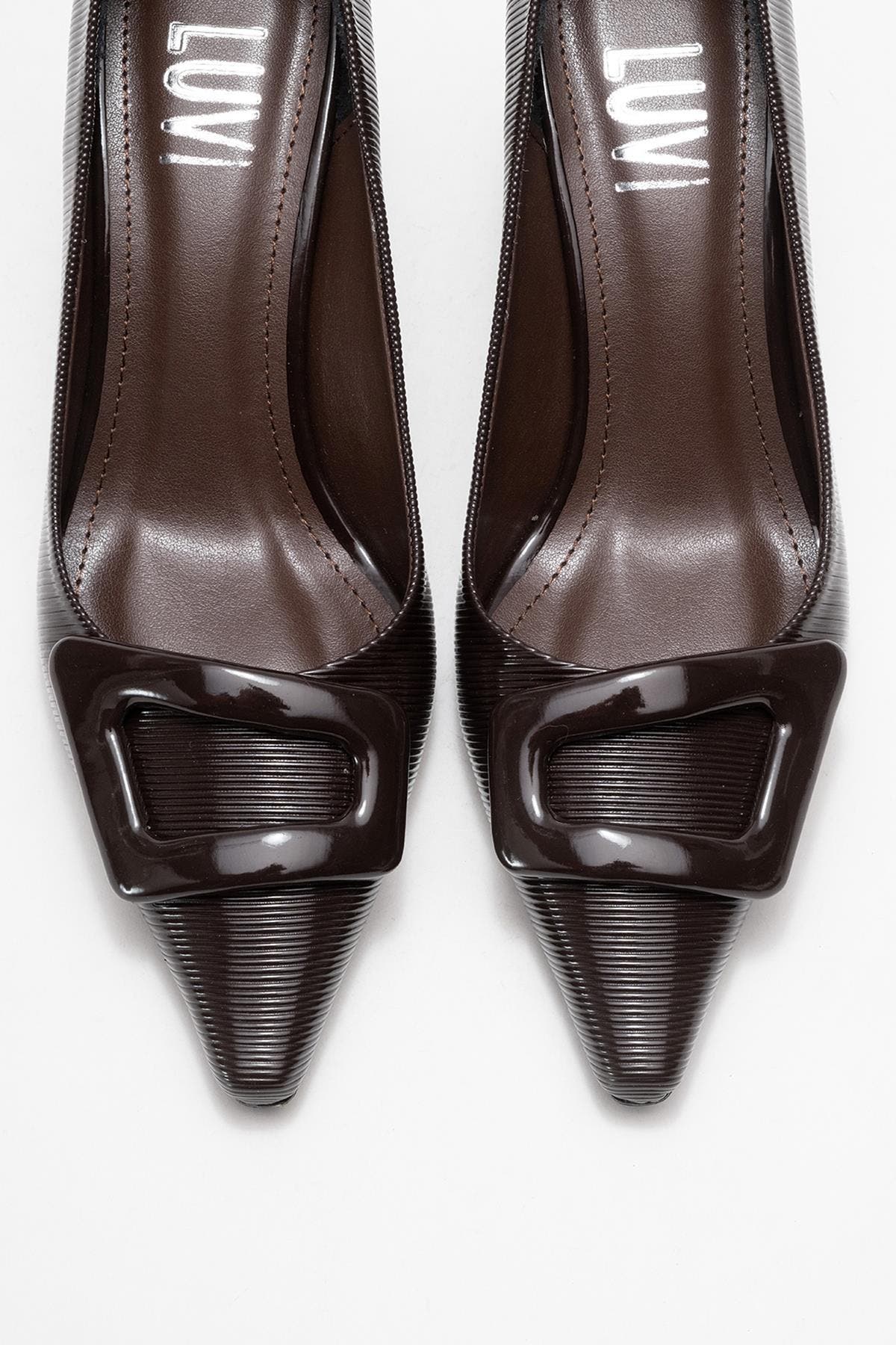 Prologue Shoes Astra Buckle Pointed Toe Pump, Alternate, color, Brown