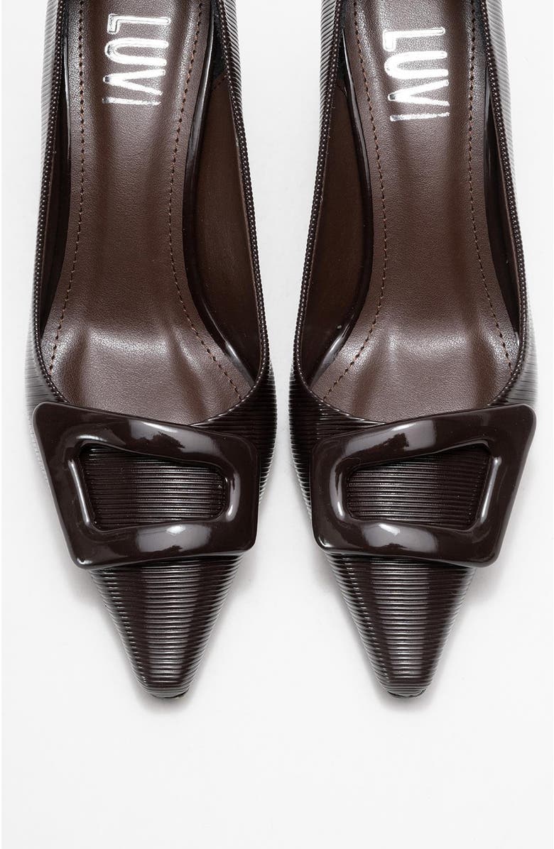 Prologue Shoes Astra Buckle Pointed Toe Pump, Alternate, color, Brown