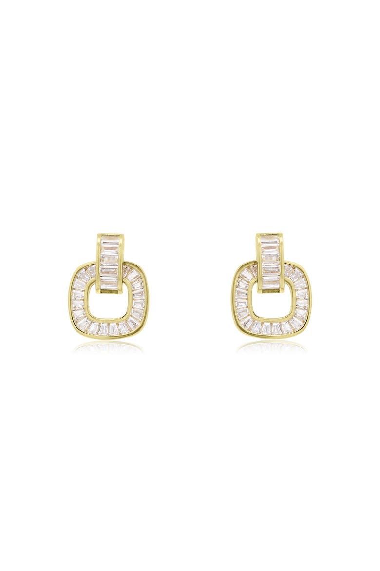 CZ Baguette Square Link Earrings, Alternate, color, Gold Plated Sterling Silver