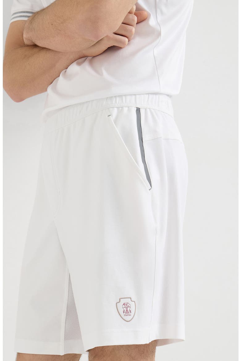 Cotton interlock shorts with logo, Alternate, color, White