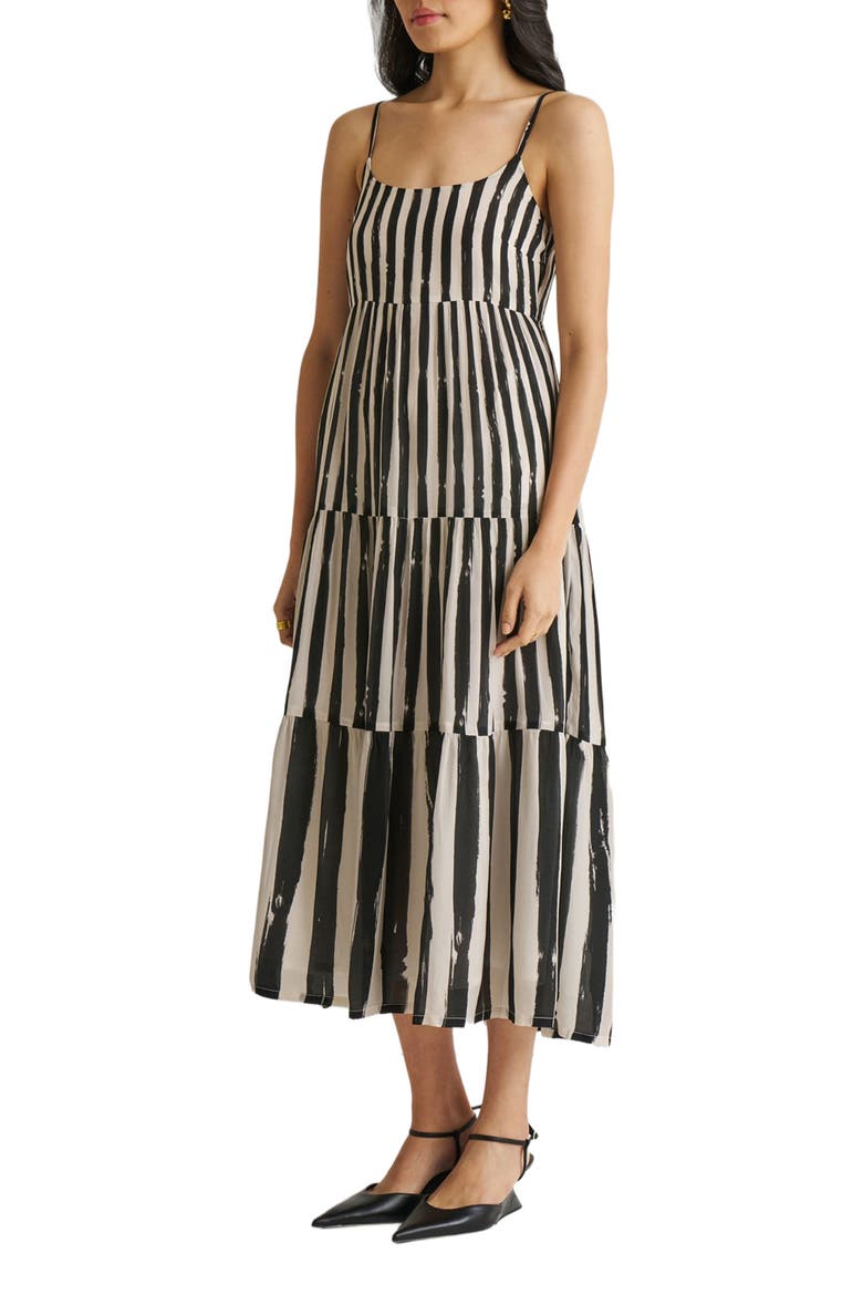 Strappy Tiered Maxi Dress, Alternate, color, Black/Off-white