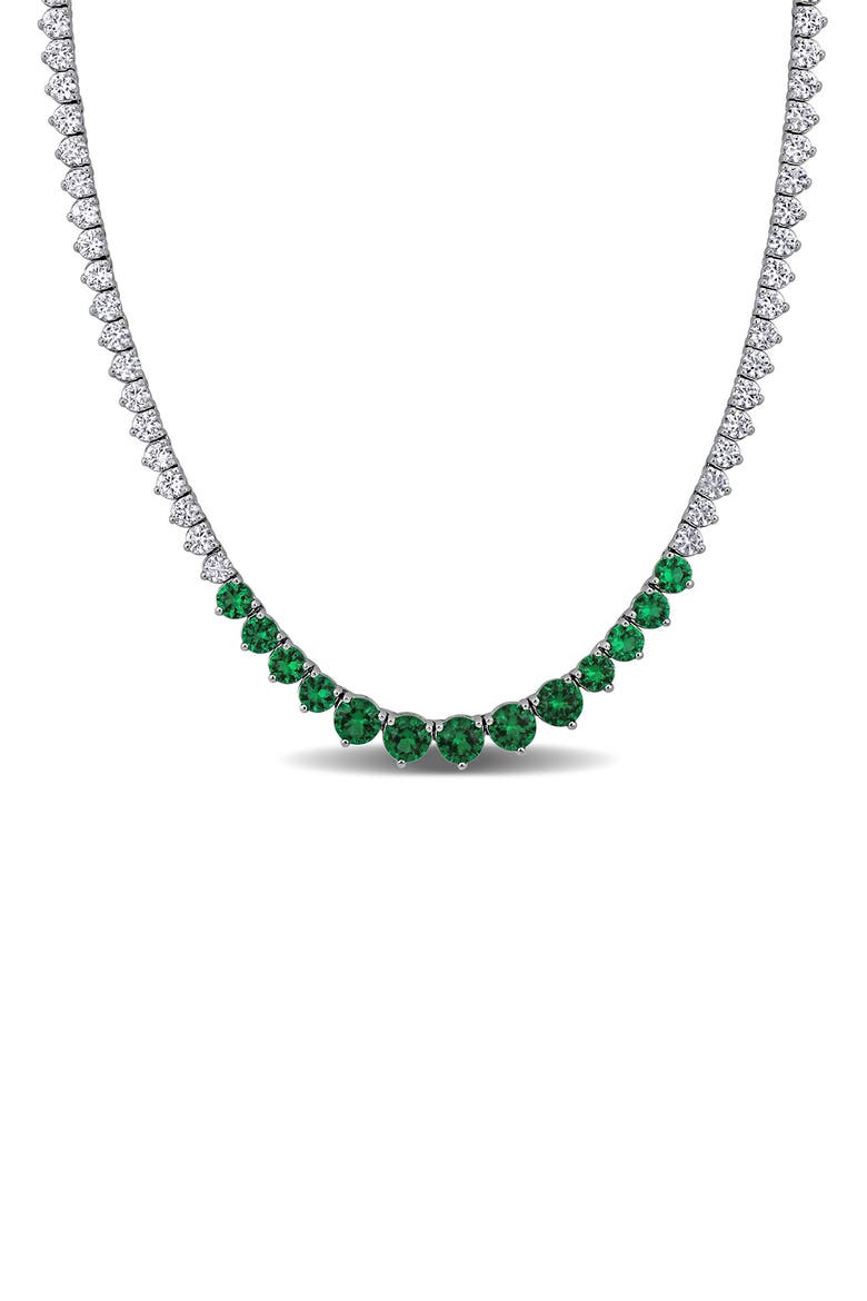 Sterling Silver Lab Created Emerald Tennis Necklace, Main, color, GREEN