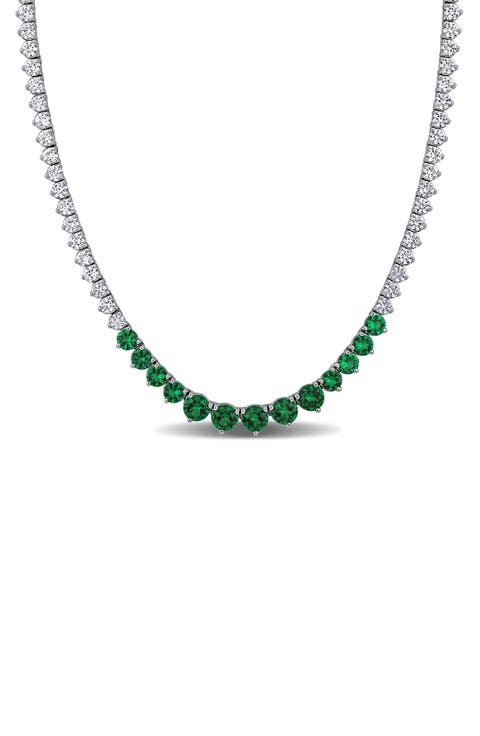 Sterling Silver Lab Created Emerald Tennis Necklace