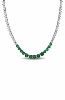Sterling Silver Lab Created Emerald Tennis Necklace