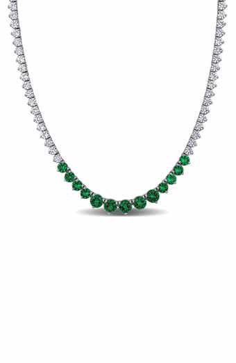 Sterling Silver Lab Created Emerald Tennis Necklace