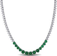 DELMAR Sterling Silver Lab Created Emerald Tennis Necklace