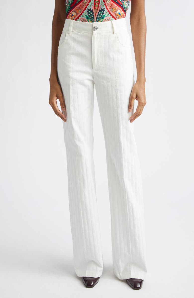 Etro Ex Stretch Cotton Flare Trousers, Main, color, White Base