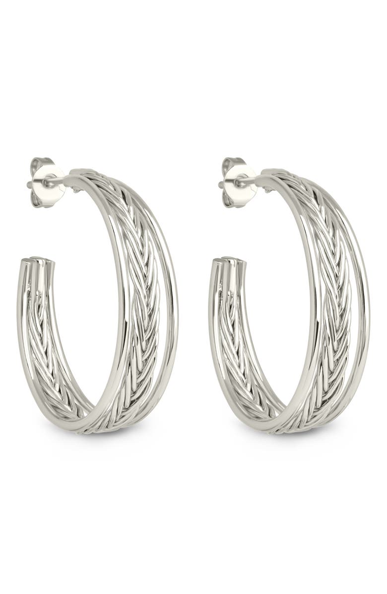 Sterling Forever Corinne Textured Braided Hoop Earrings, Main, color,