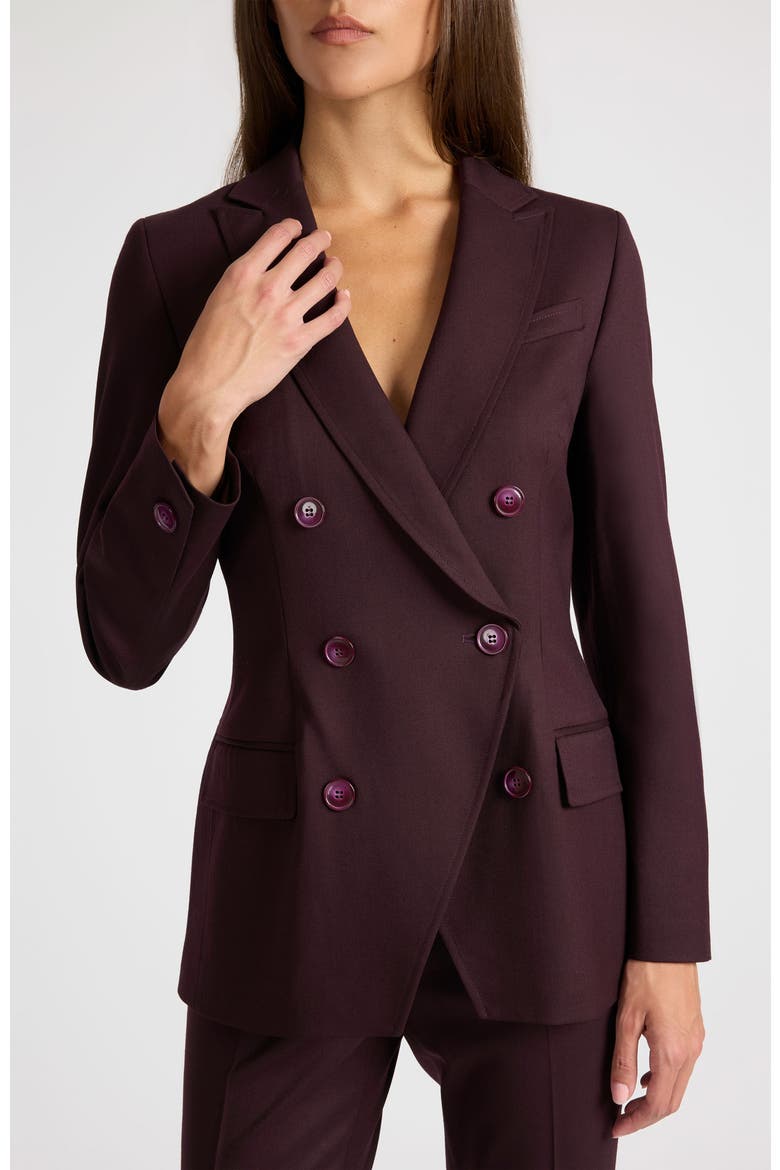 Paco Double-Breasted Six-Button Jacket in Wool Stretch, Main, color, RAISIN