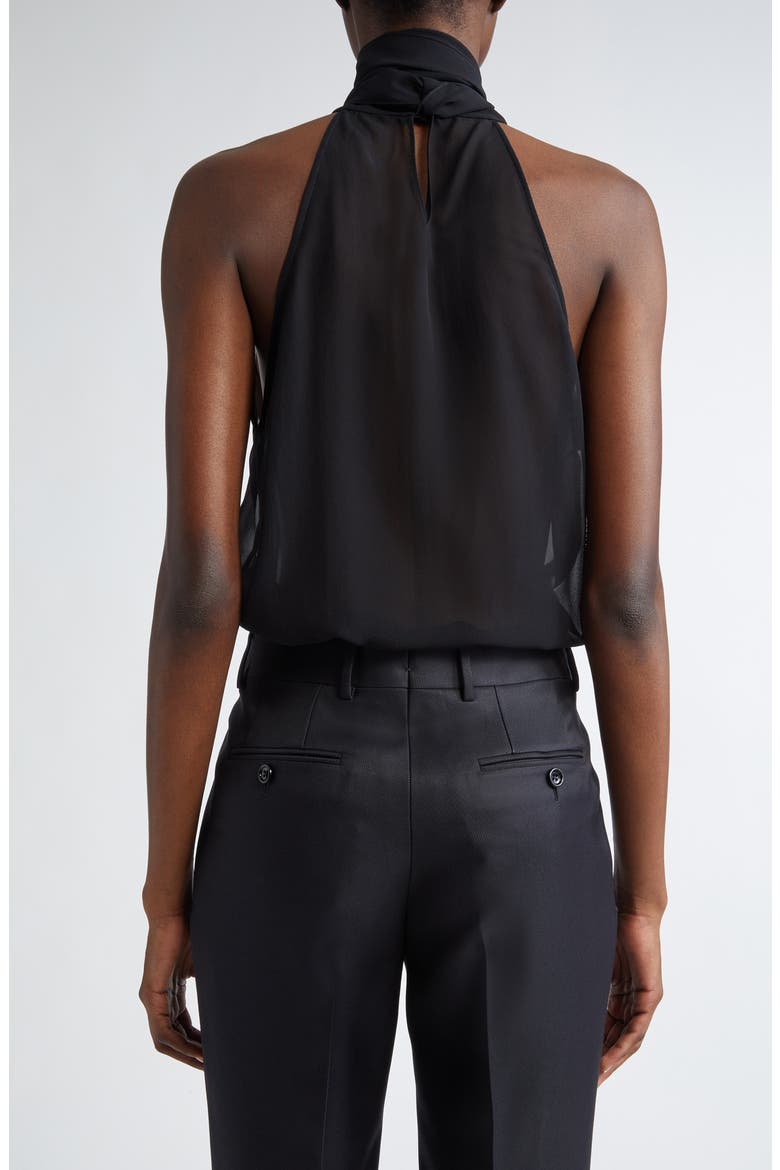 Silk Georgette Tie Neck Top, Alternate, color, BLACK